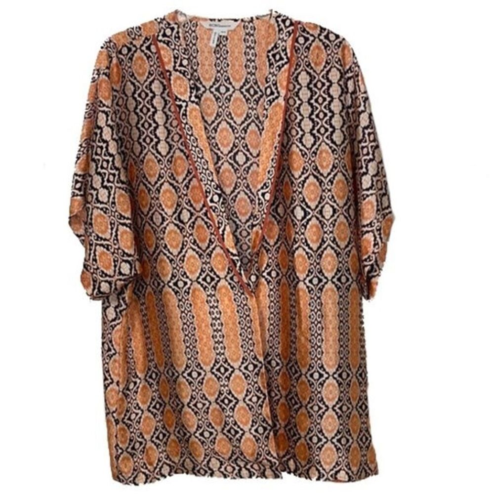 BCBGeneration Orange Blue Oversized Kimono Satin Jacket Womens Size Small